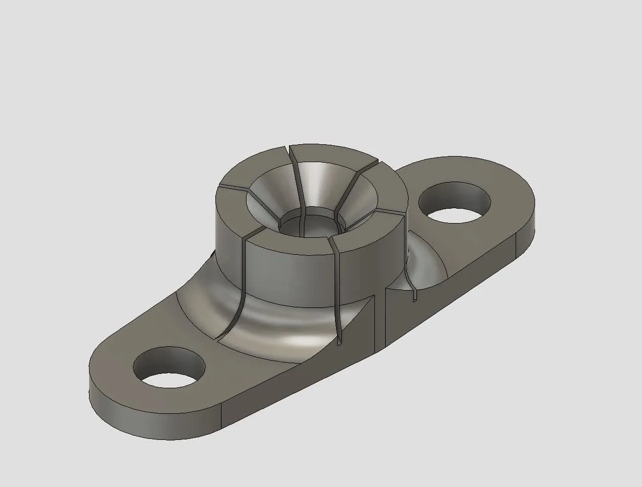 Modèle 3D de l’agrafe de phare de Peugeot P4 : patte à deux trous, douille fendue